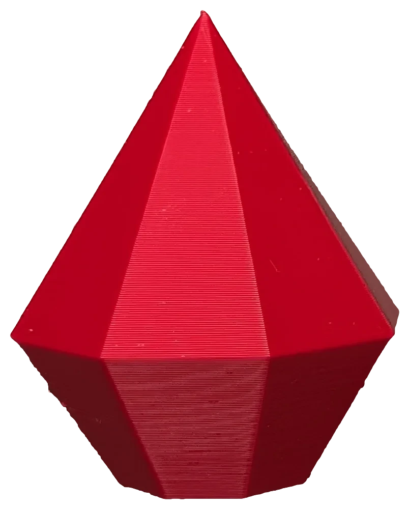 A 3D printed gem straight off the printer, layer lines still visible