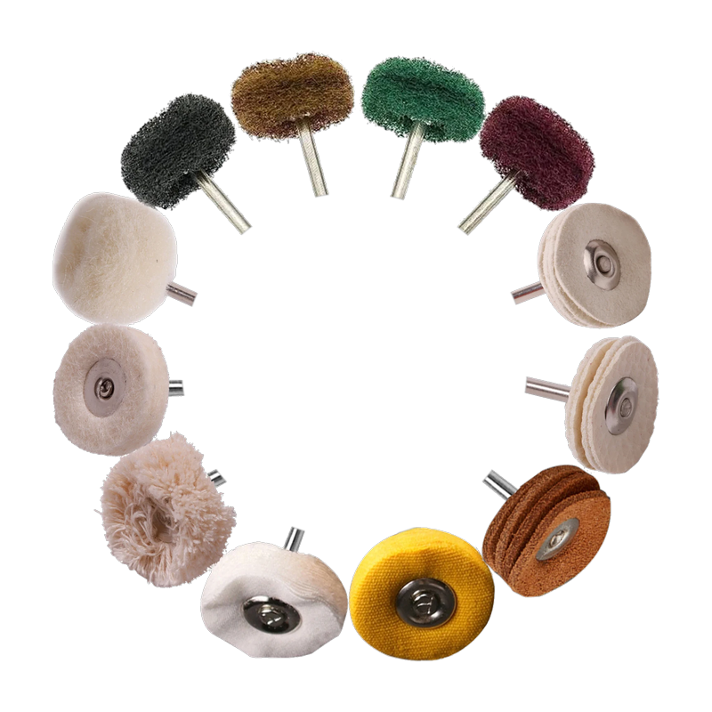 Ten buffing wheels in cotton, wool and felt